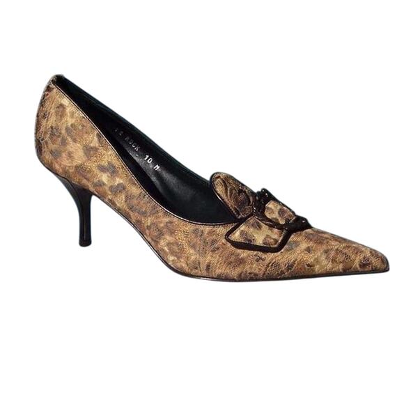 Donald Pliner Couture Leather Pump Shoe New 8 French Leopard Tapestry $345 NIB - Picture 4 of 4